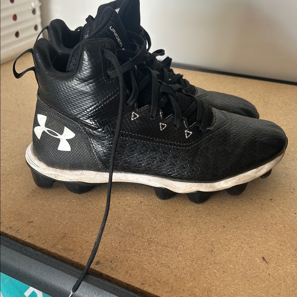 Under Armour Kids Black and White High-Top Cleat Sneakers - Picture 2 of 4